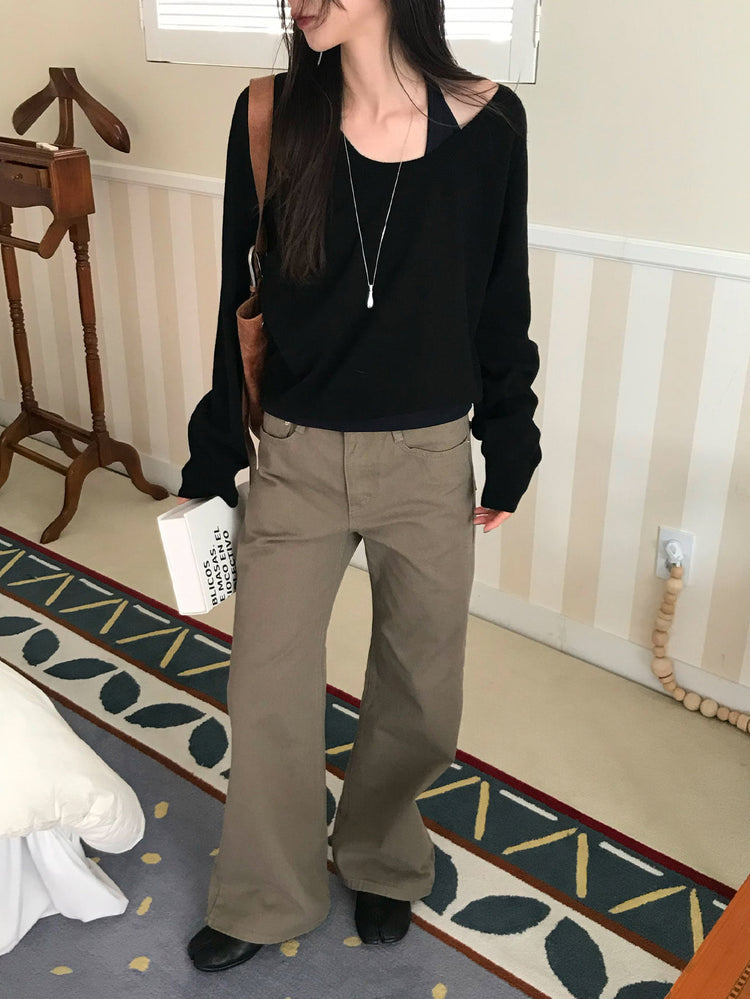 美色基礎低腰直筒褲