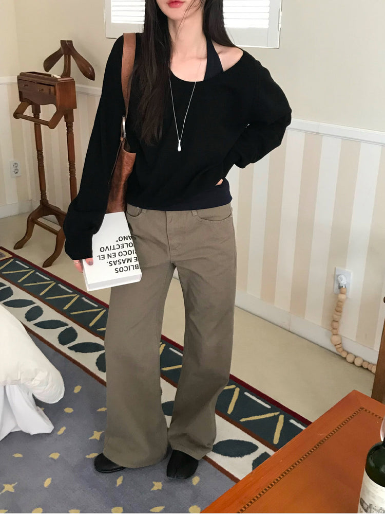 美色基礎低腰直筒褲