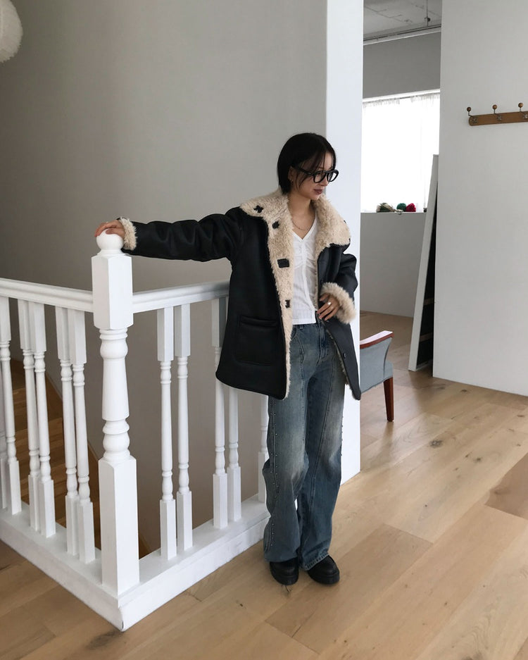 弧壓線側鉚釘細節牛仔褲