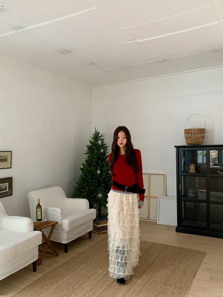 極美透紗蛋糕層次感及踝裙