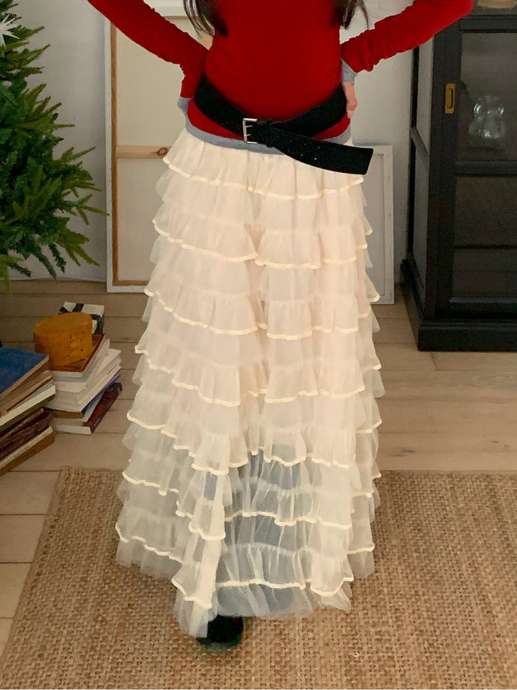 極美透紗蛋糕層次感及踝裙