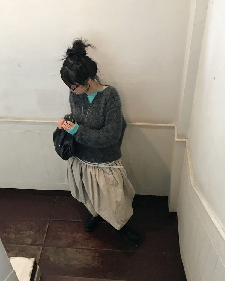 寬腰頭泡泡中裙