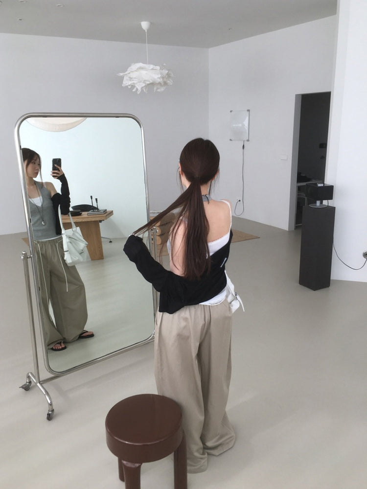 蕾絲褲邊細節垂帶闊褲