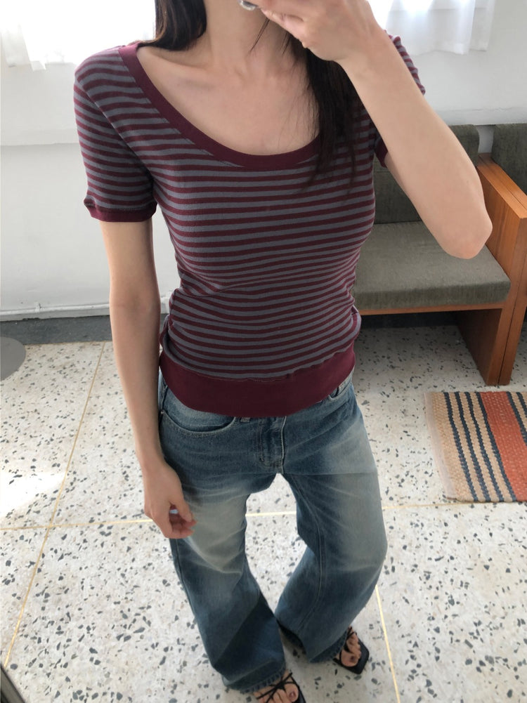 條紋束口修身細節上衣