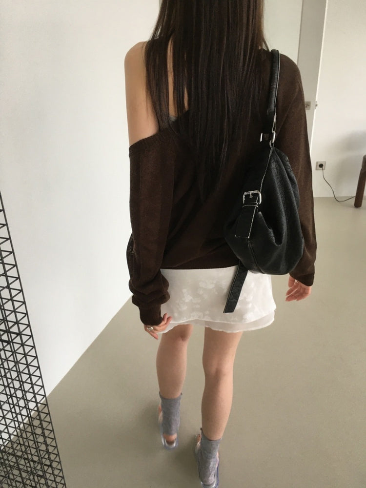 透膚深V鈕釦細節針織上衣