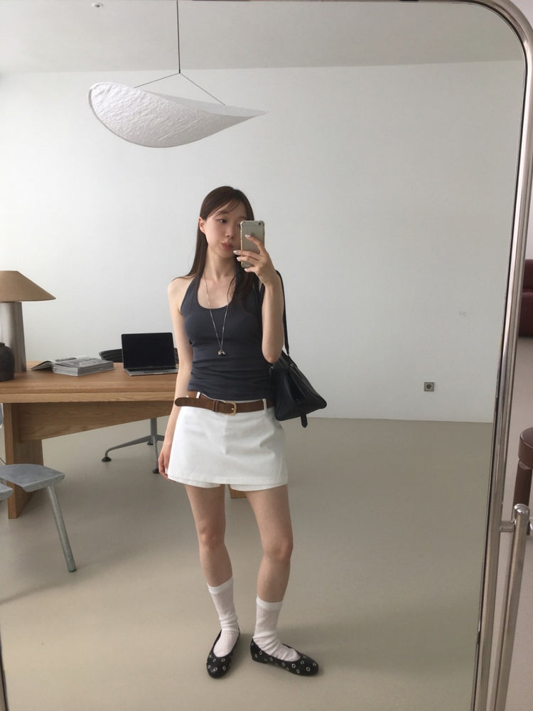 S/S 美肩撞色掛脖兩件式上衣