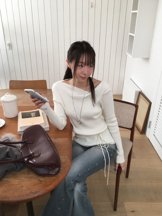 垂領綁帶修腰針織上衣