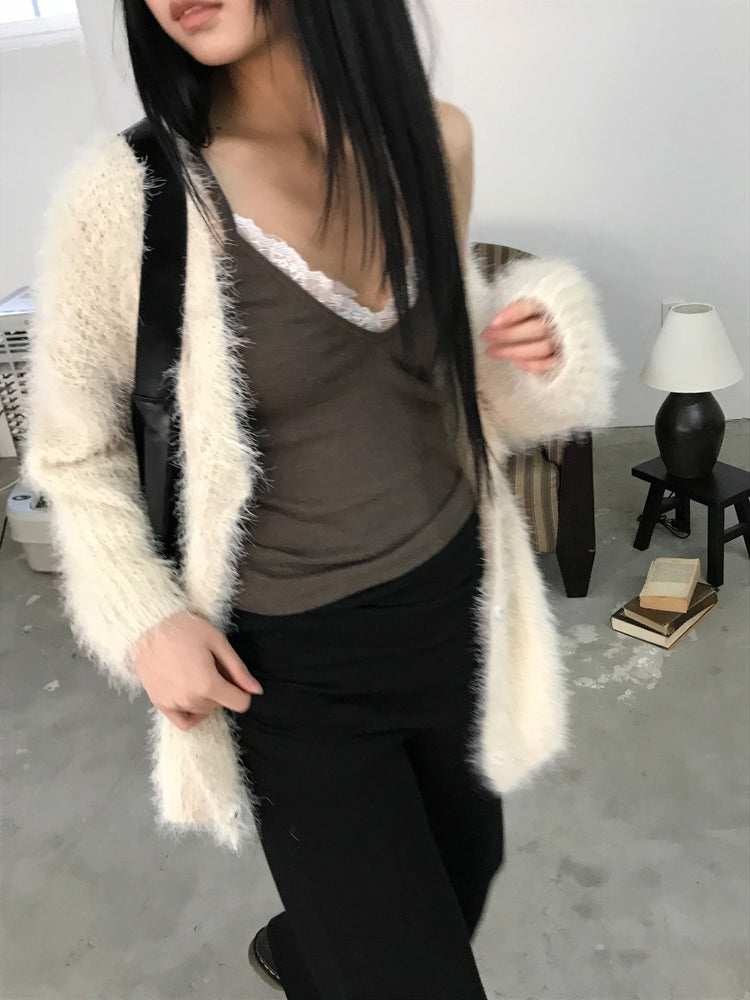 撞色蕾絲邊細節修身背心
