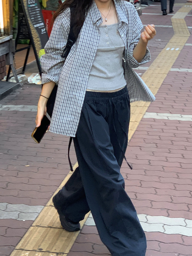休閒雙壓褶寬鬆闊褲
