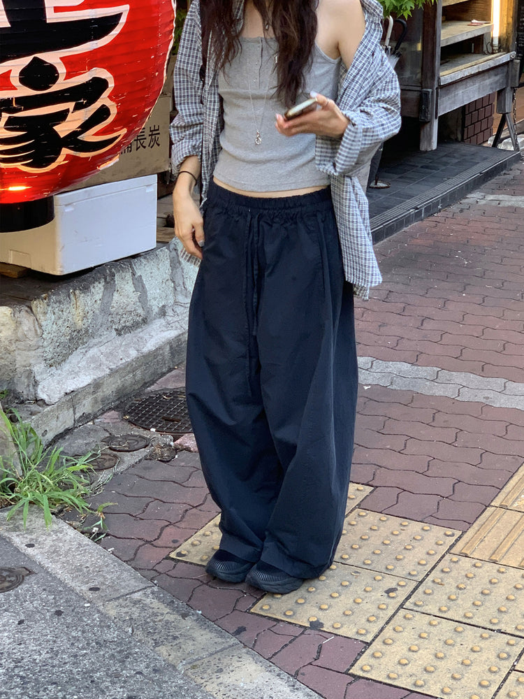 休閒雙壓褶寬鬆闊褲