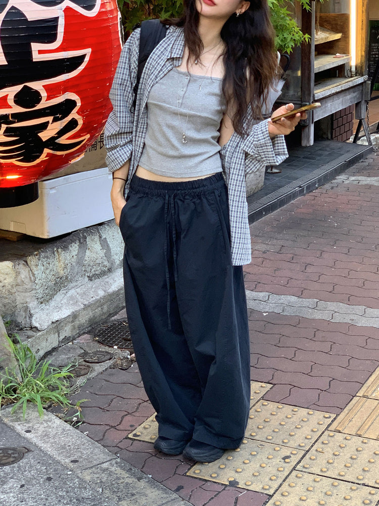 休閒雙壓褶寬鬆闊褲