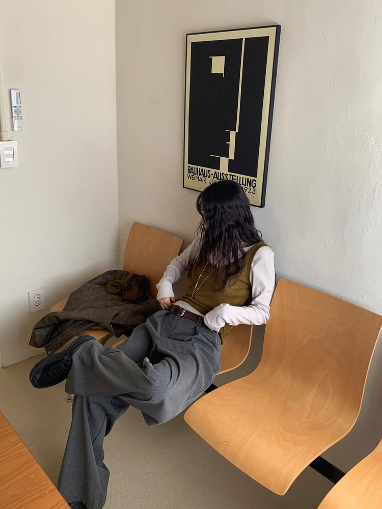 條紋內壓褶細節直褲