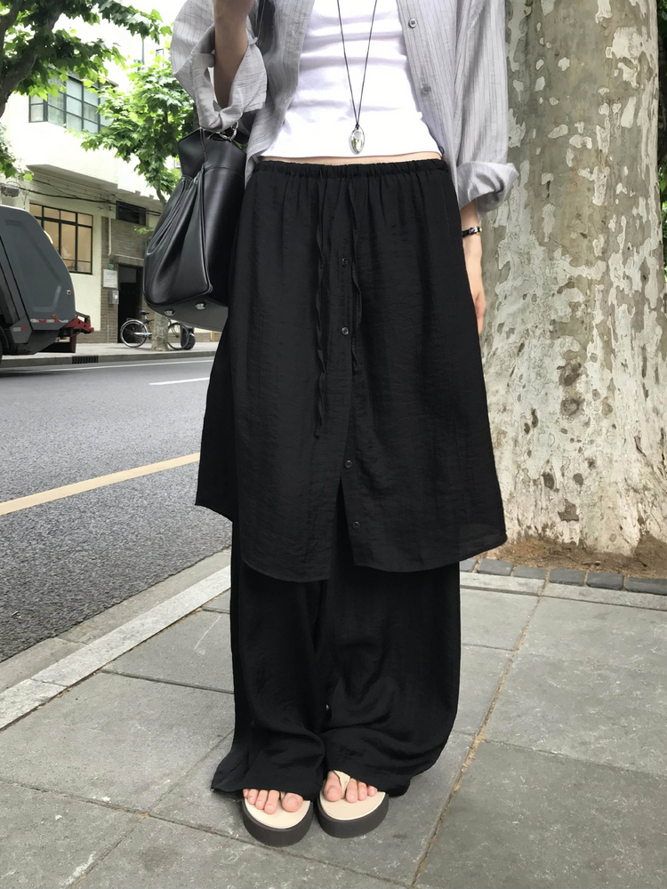 霧光澤排鈕細節裙褲