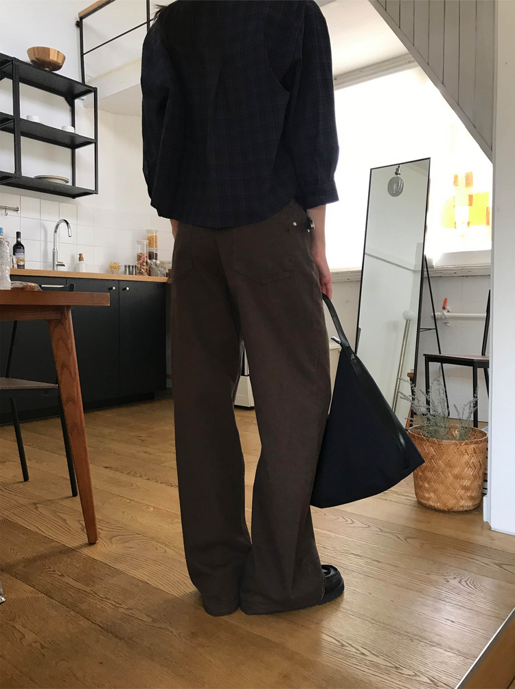 撞色格紋七分袖襯衫