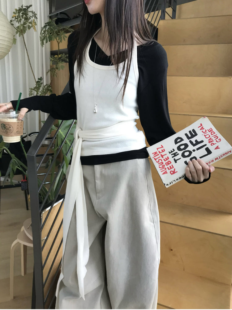 V領袖扣細節修腰上衣