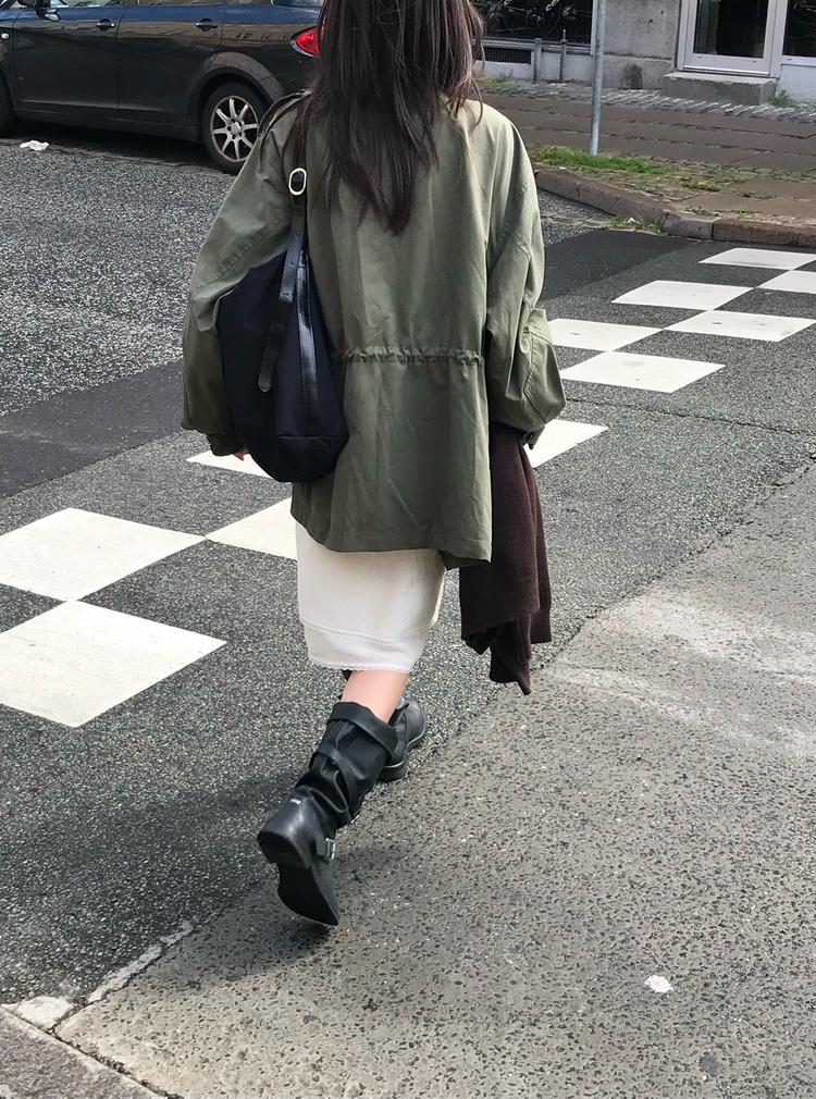 壓紋雙層細節抽繩半裙