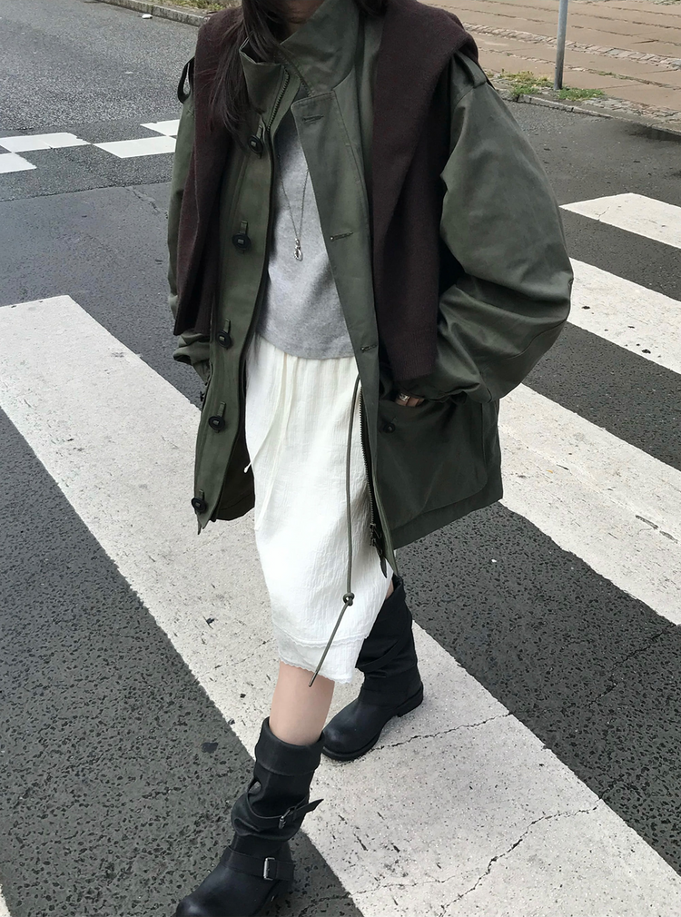 壓紋雙層細節抽繩半裙