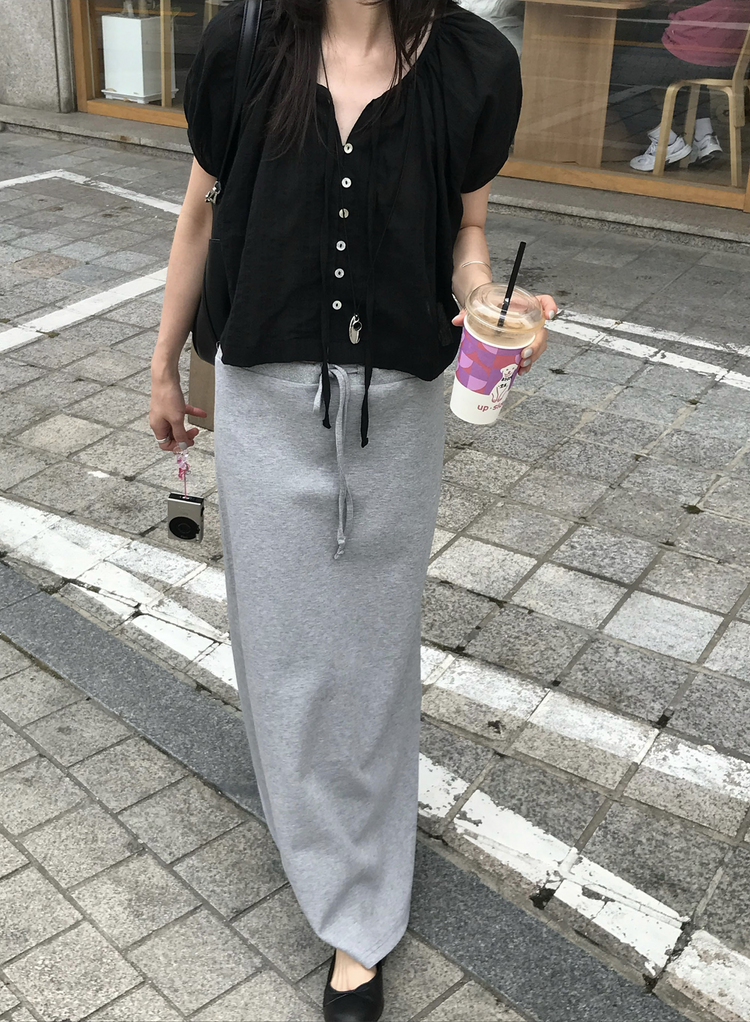 微傘簡約抽繩及踝棉裙