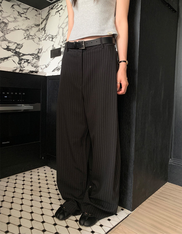 Fw ver.條紋側壓褶細節直褲
