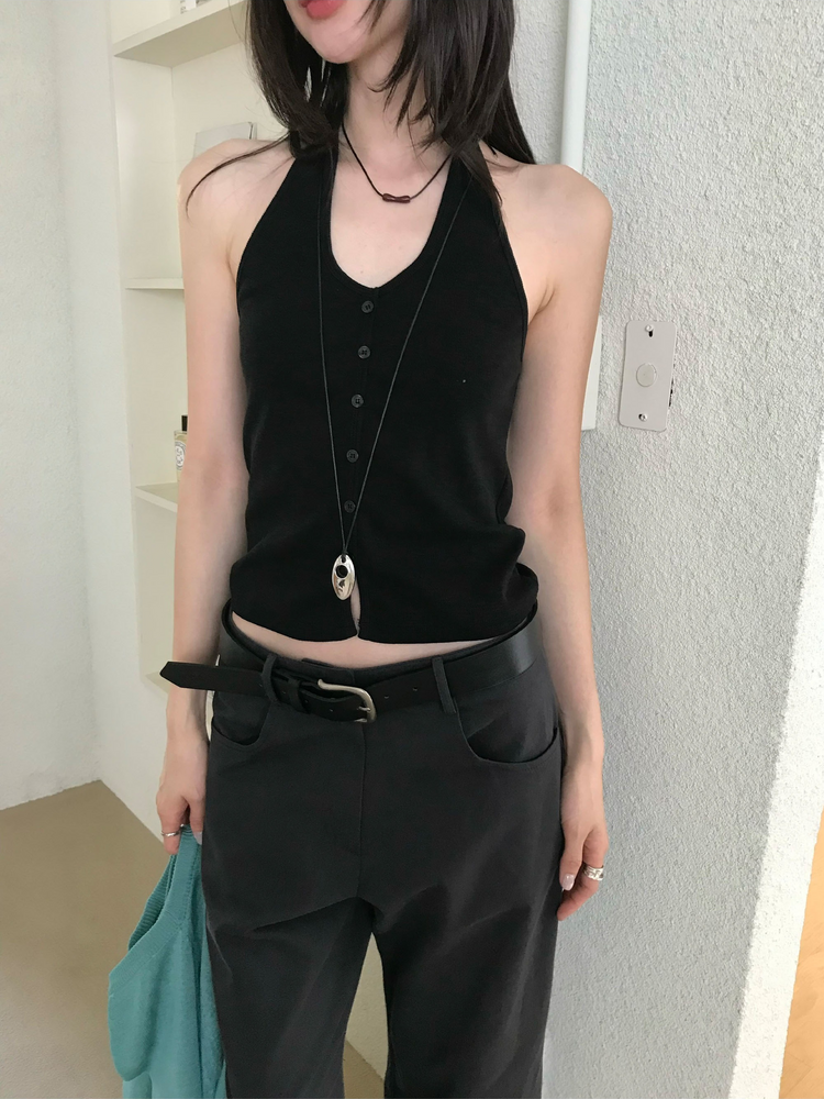 掛脖排鈕細節背心