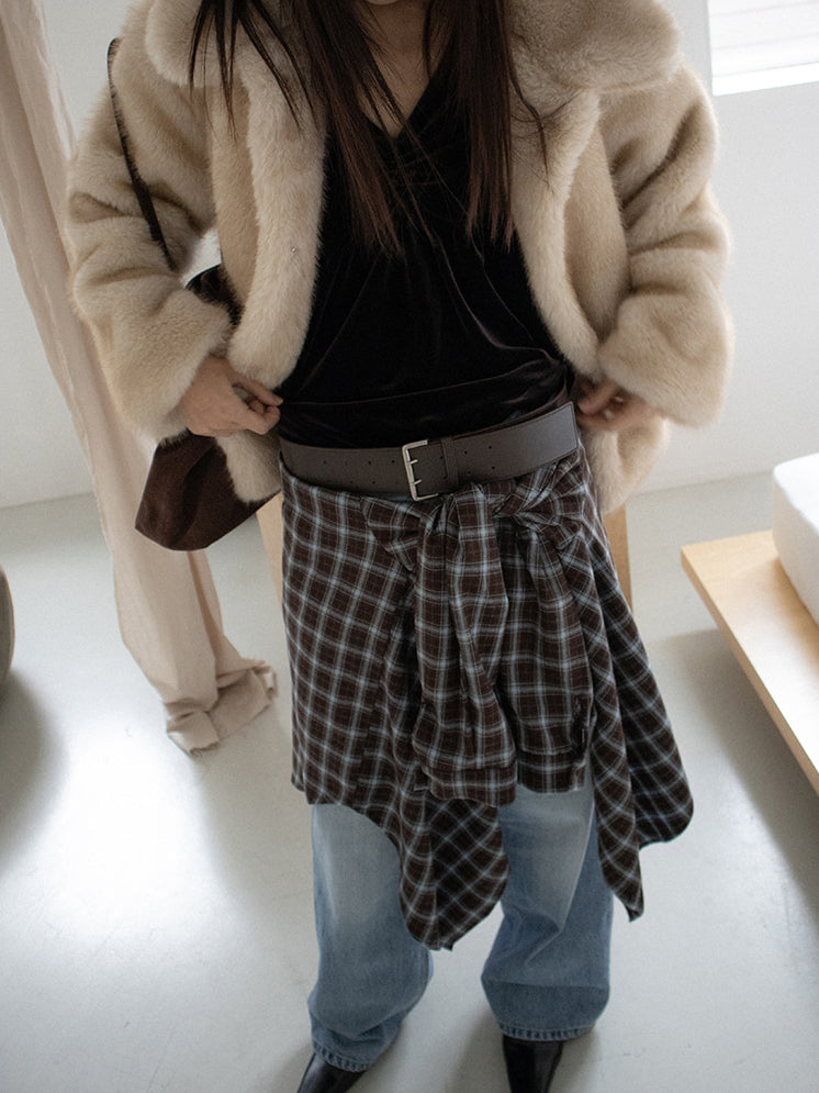 美色撞色格紋襯衫