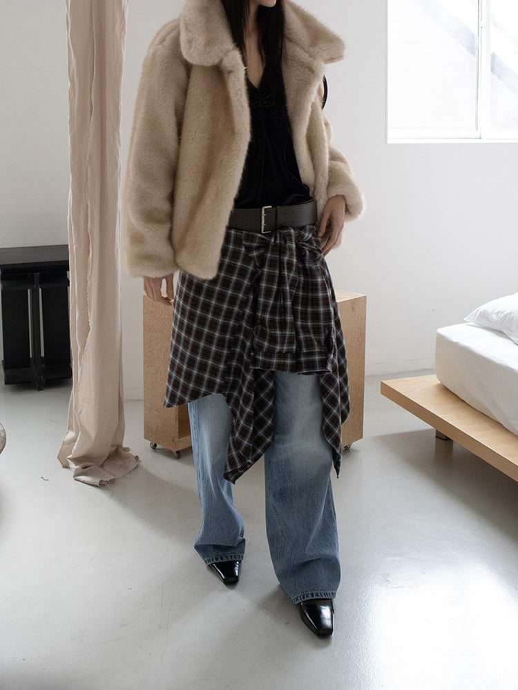 美色撞色格紋襯衫