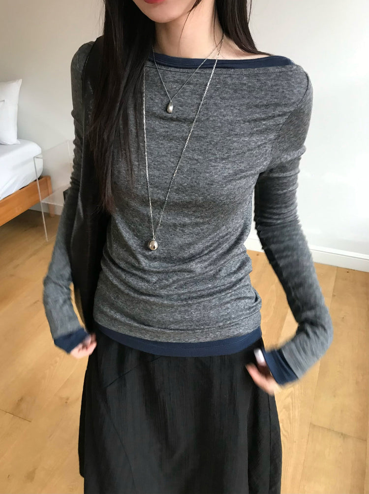 美色船領修身上衣