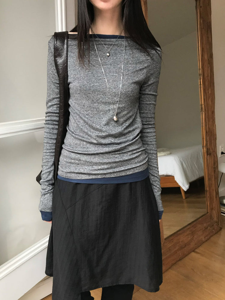 美色船領修身上衣