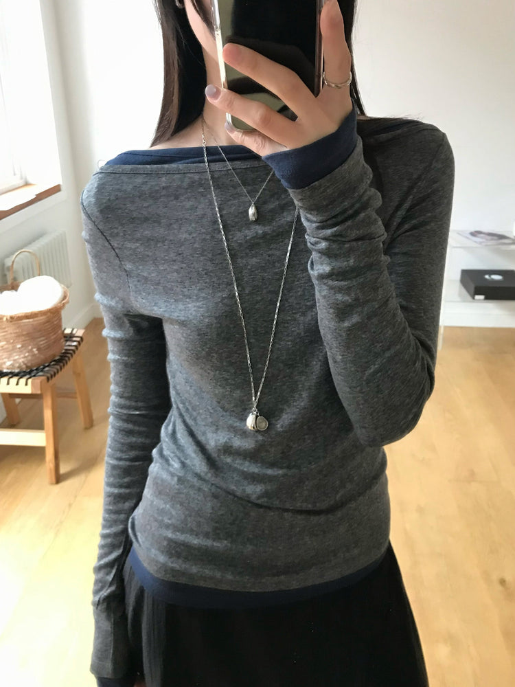 美色船領修身上衣
