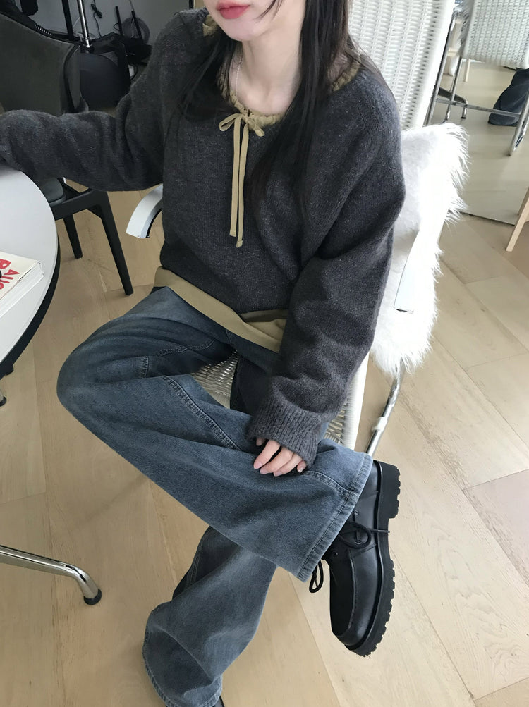 V領美肩線細節針織毛衣