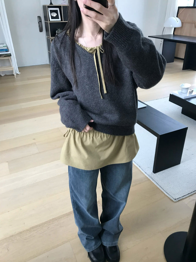 V領美肩線細節針織毛衣