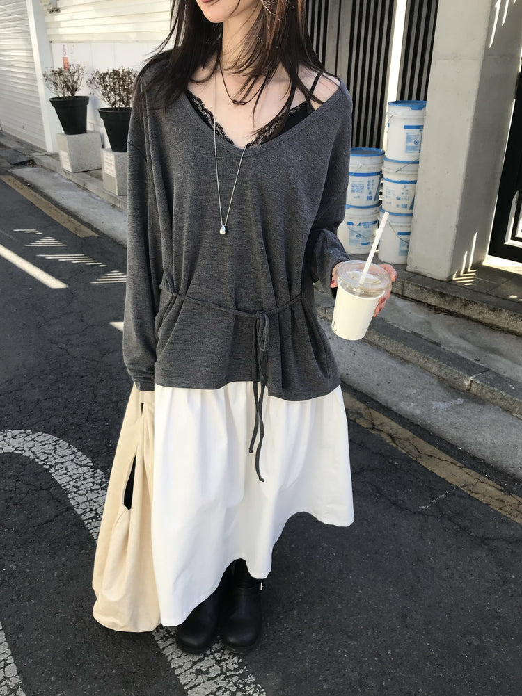 V領綁帶修腰細節上衣