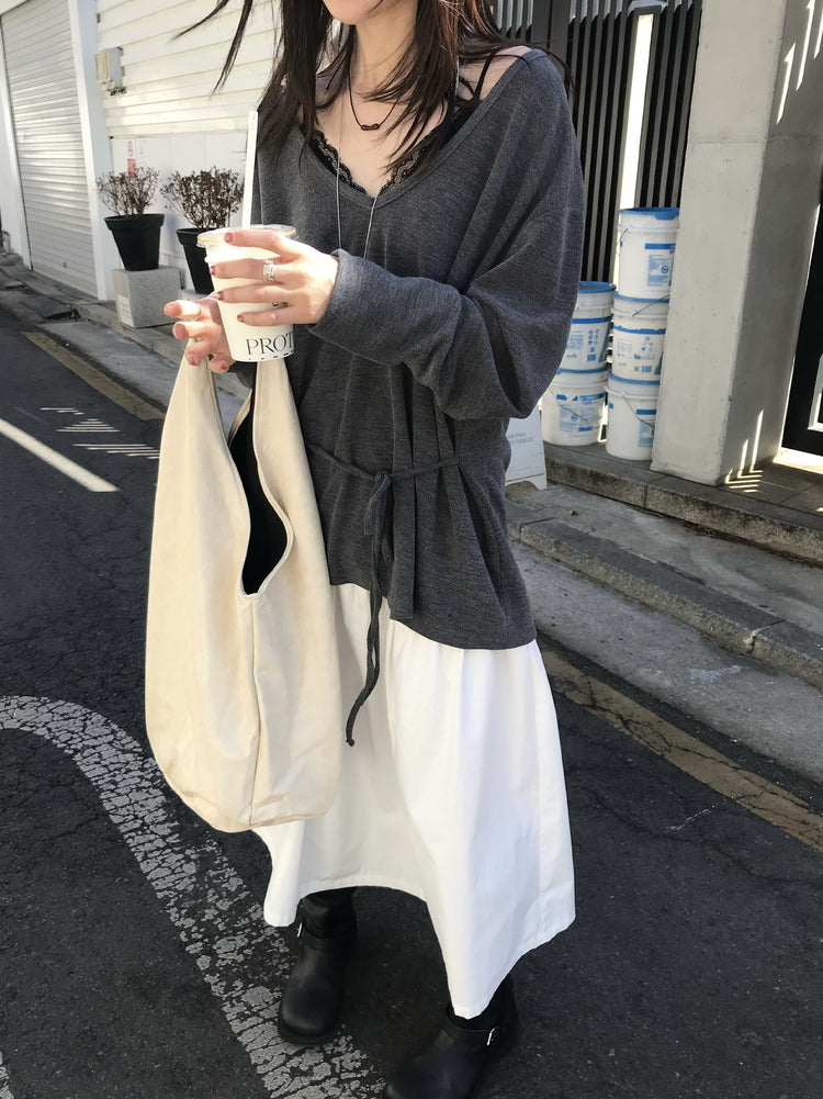 V領綁帶修腰細節上衣