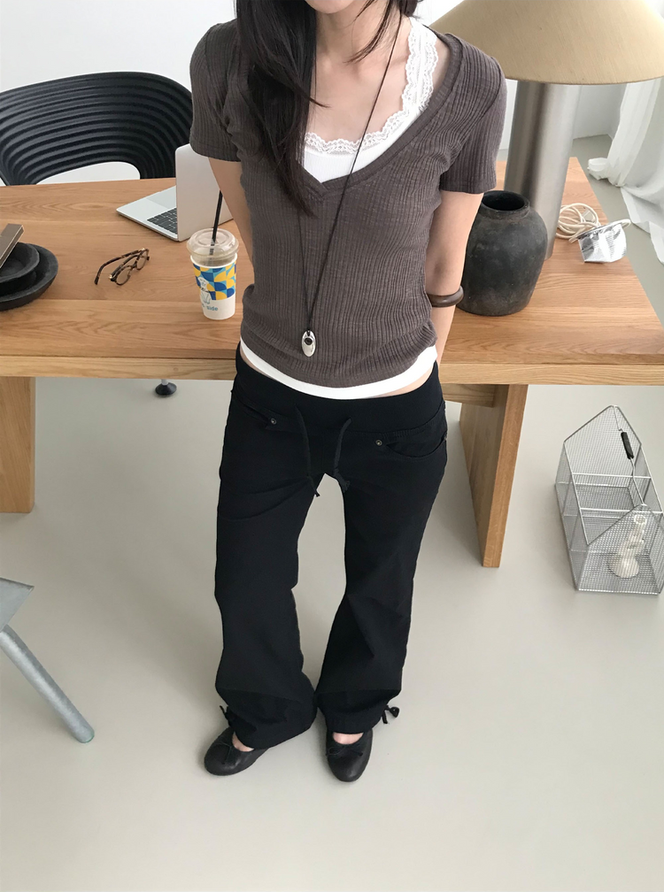坑紋深V領修身上衣