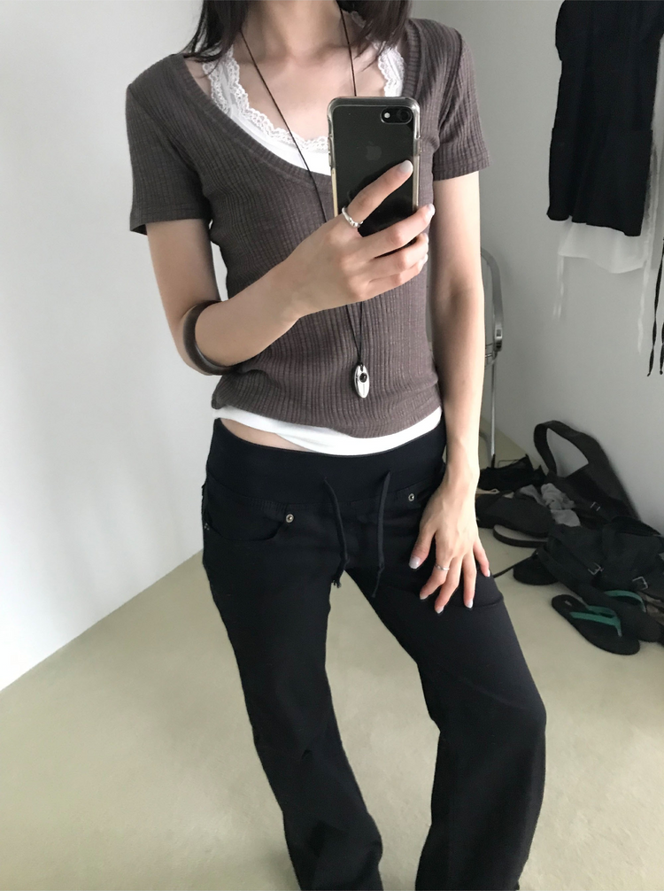 坑紋深V領修身上衣
