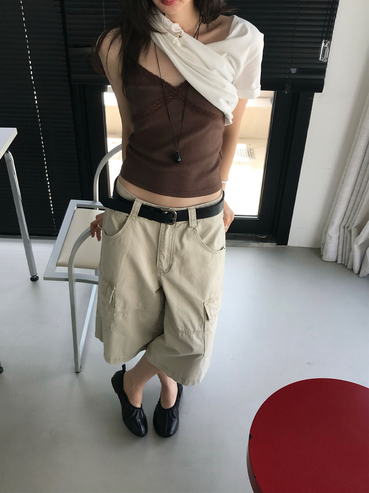 美色蕾絲邊交疊背心