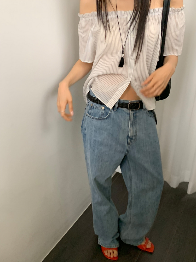 條紋美肩排鈕上衣