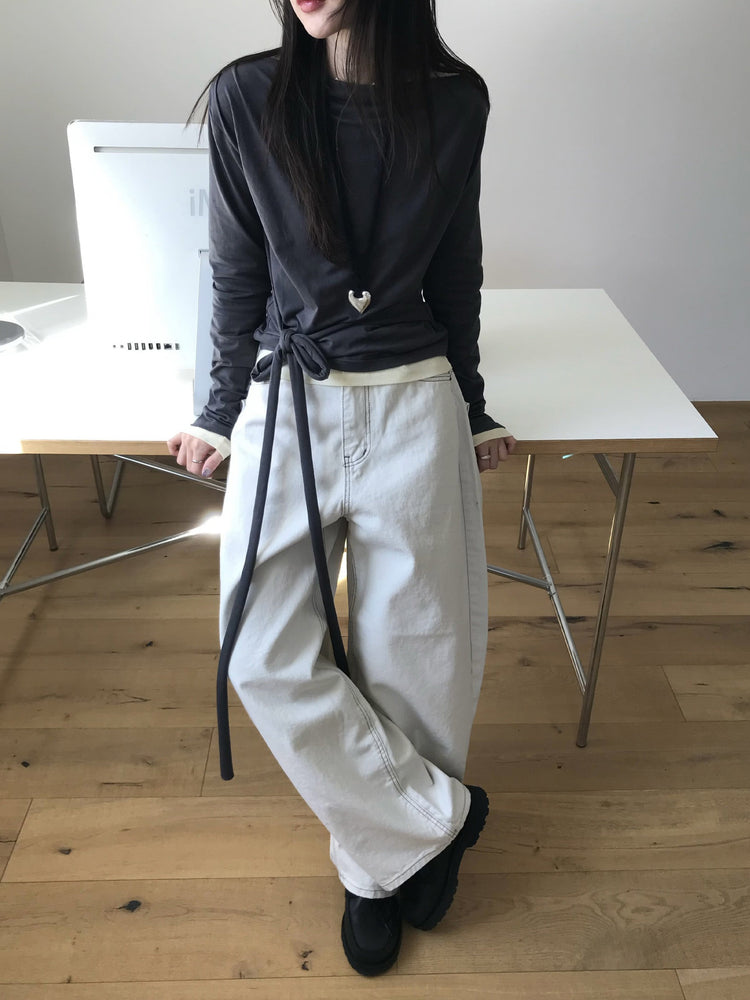 美肩抓皺綁帶細節上衣