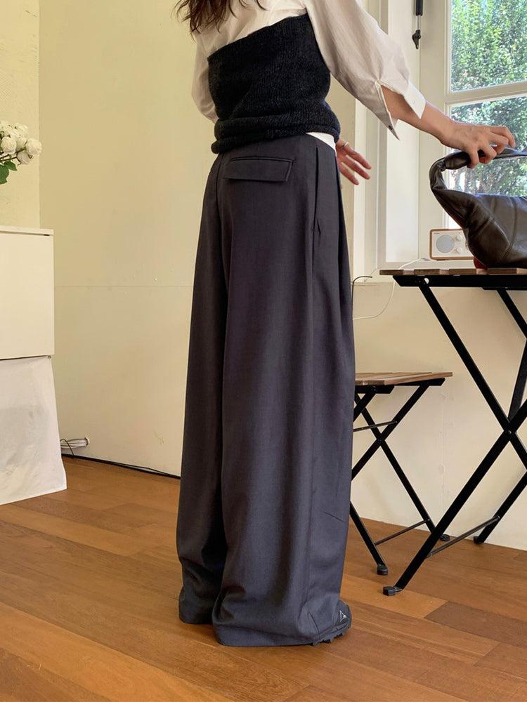 高質雙壓褶口袋細節直褲