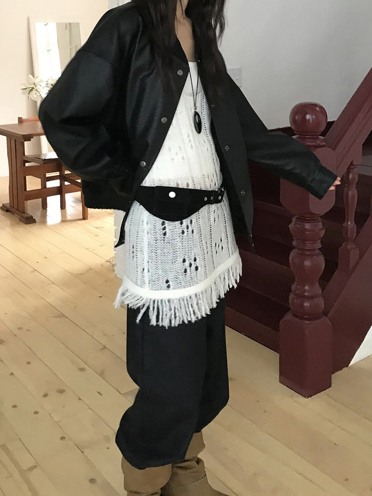 透膚縷空流蘇細節針織背心