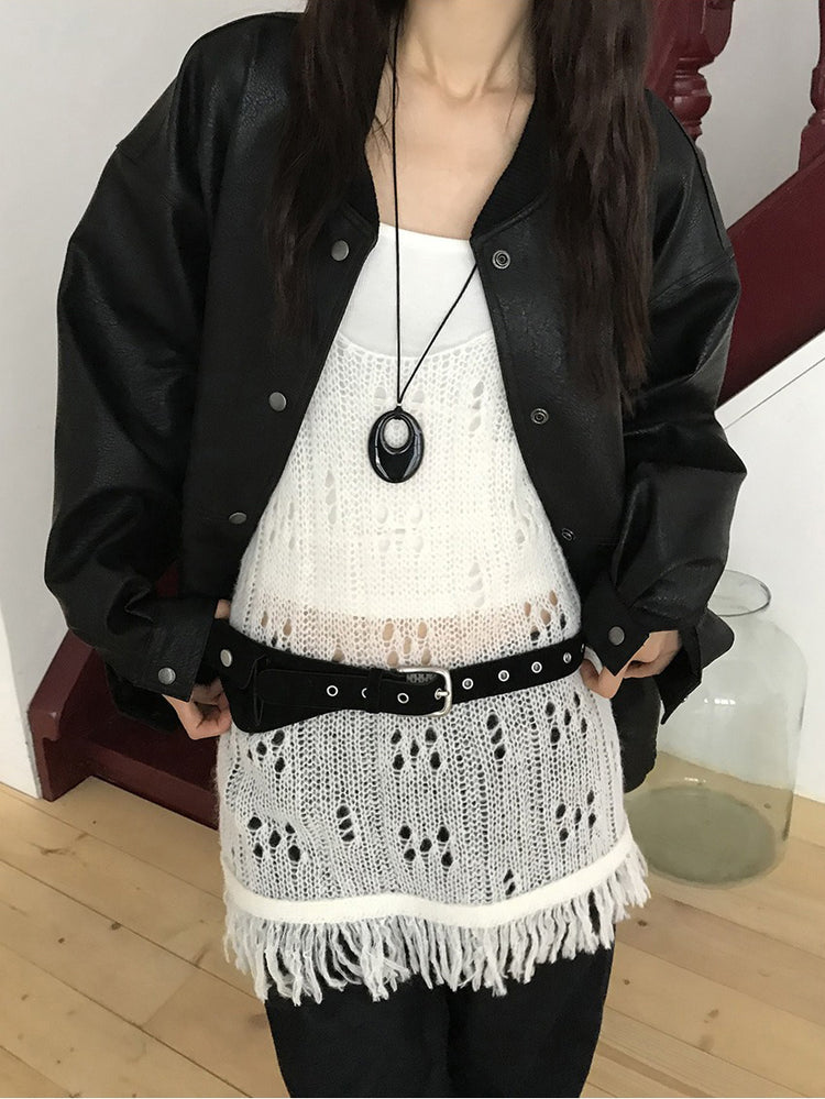 透膚縷空流蘇細節針織背心