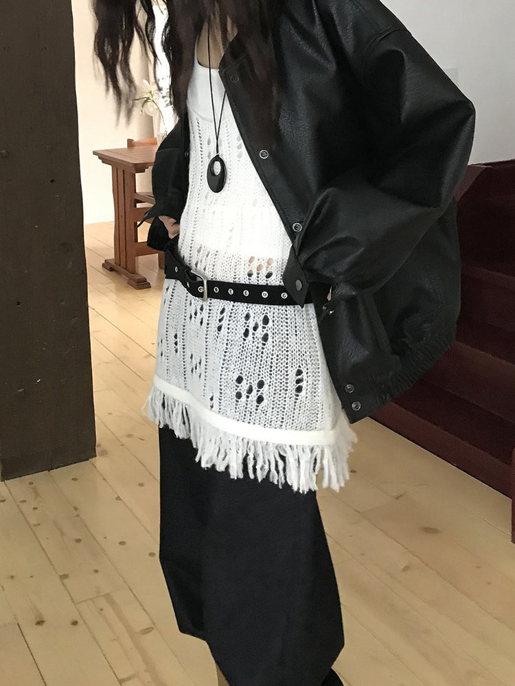 透膚縷空流蘇細節針織背心