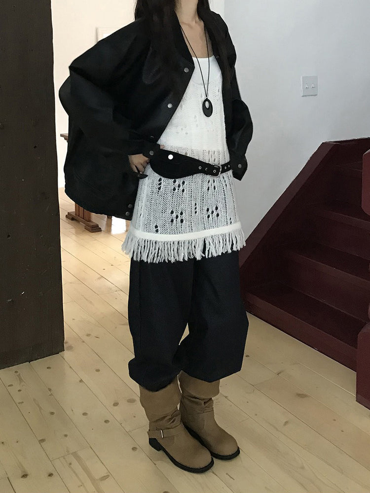 透膚縷空流蘇細節針織背心