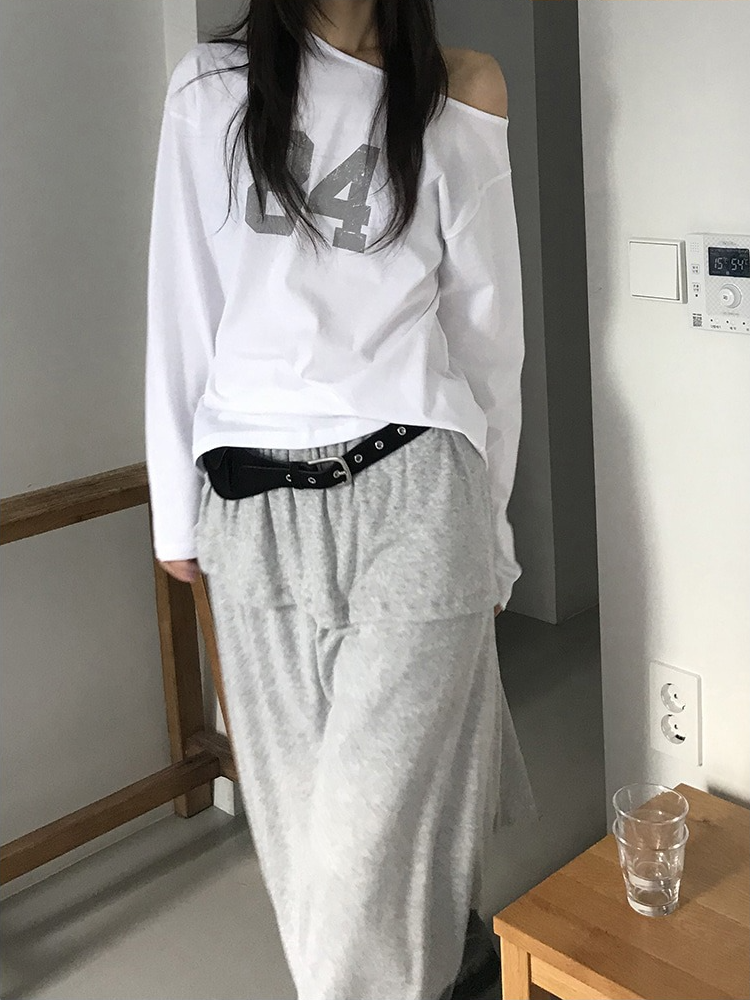 美肩數字印花休閒上衣