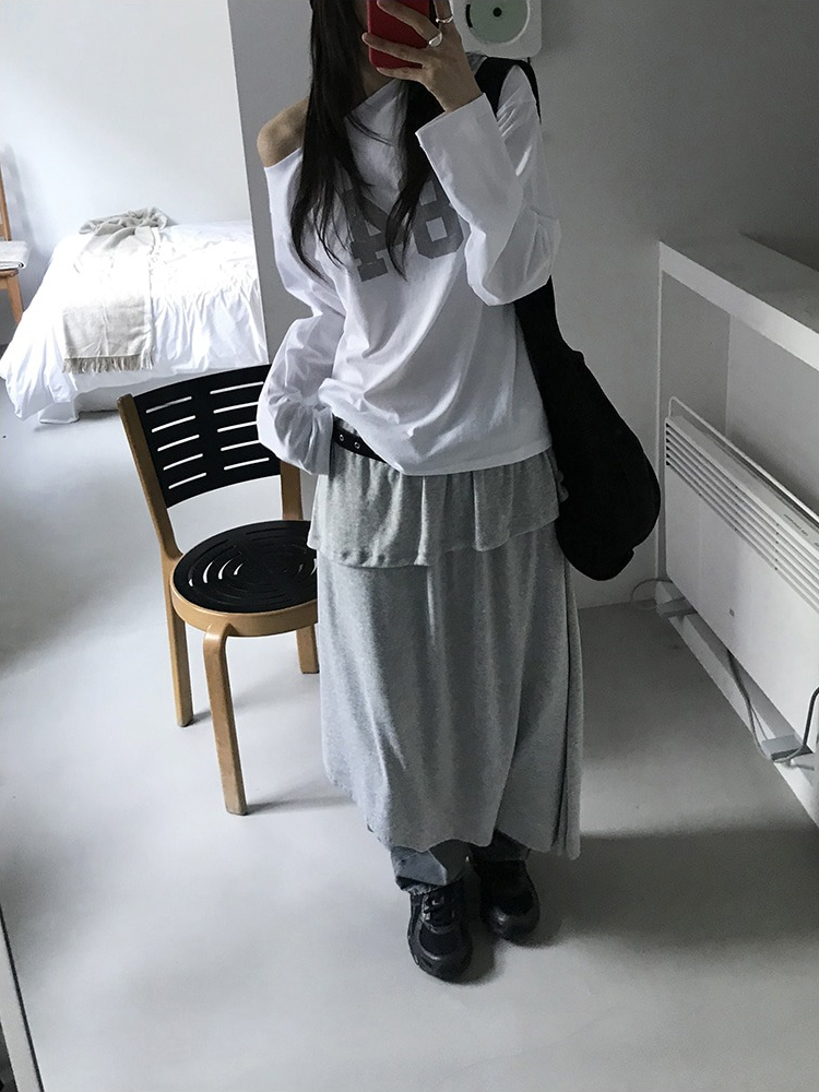 美肩數字印花休閒上衣