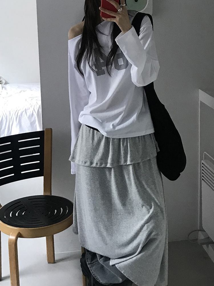 美肩數字印花休閒上衣