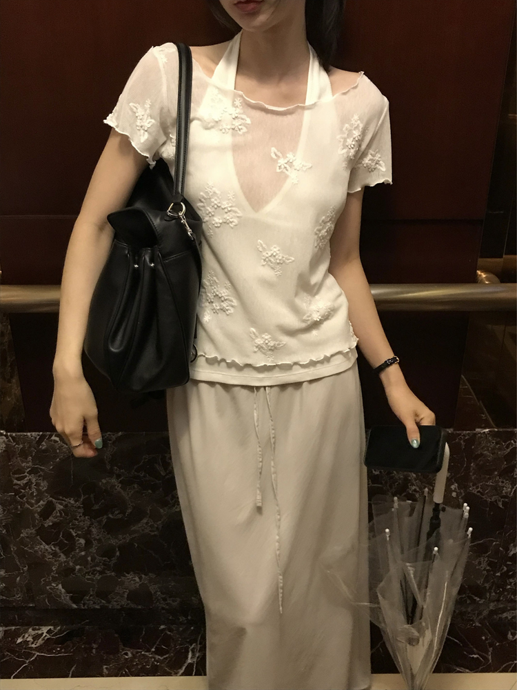 輕薄細腰頭抽繩及踝裙