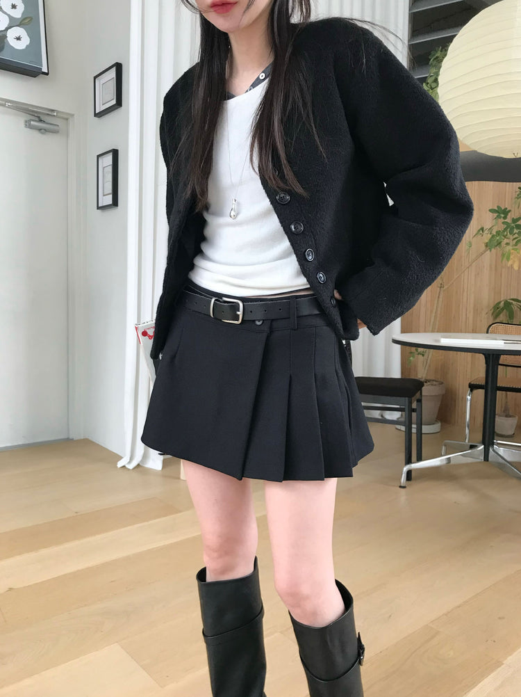 不對稱側扣百褶裙褲