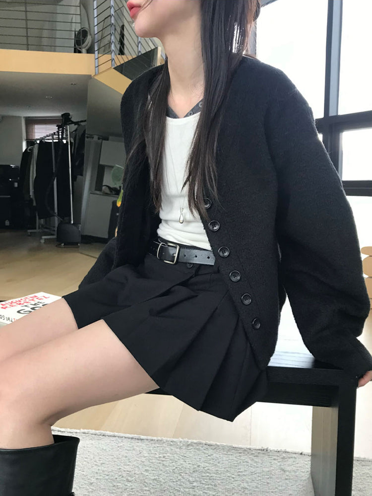 不對稱側扣百褶裙褲