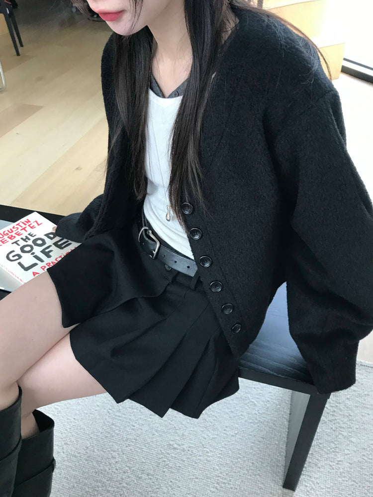 不對稱側扣百褶裙褲